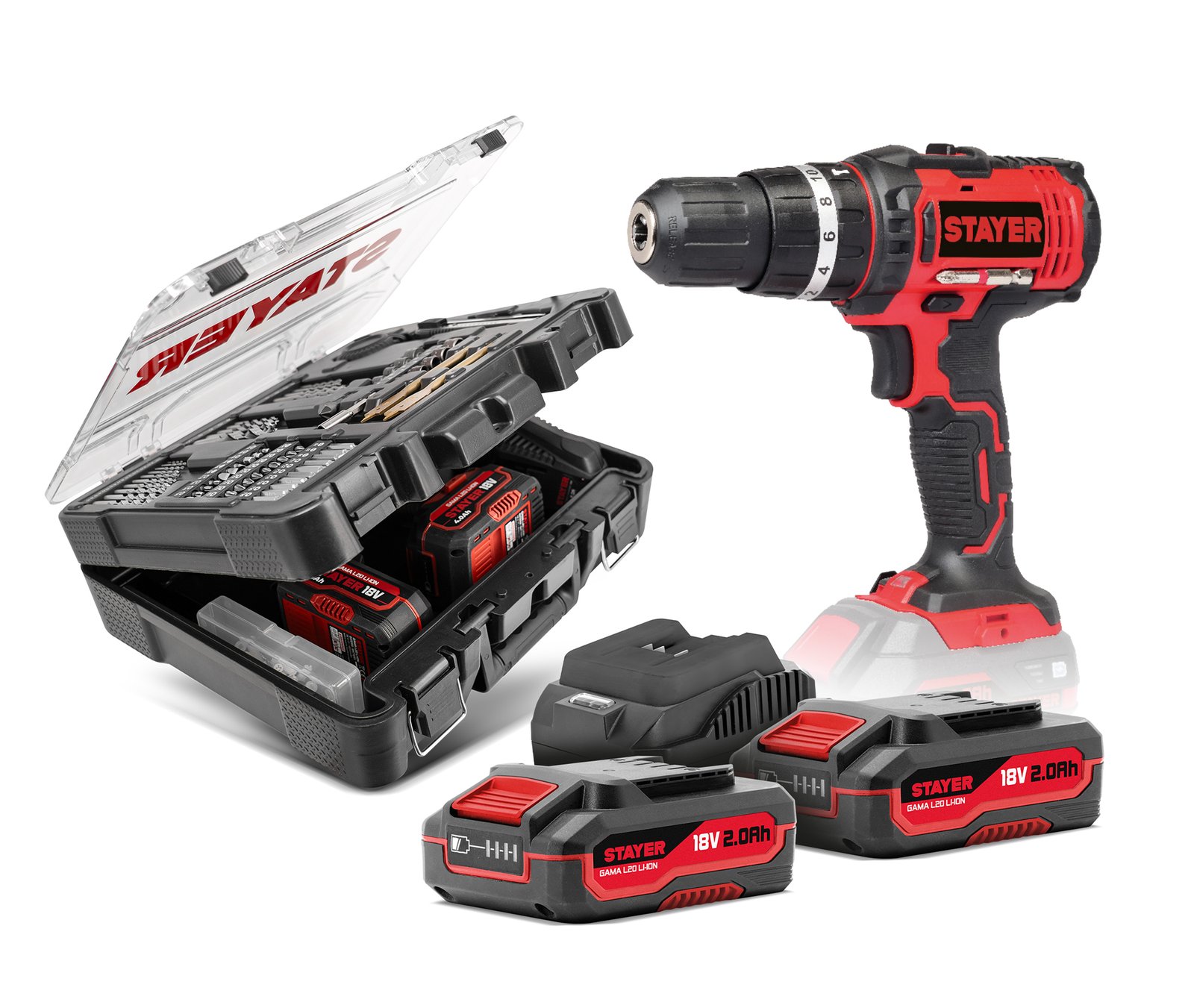 TALADRO + ACCESORIOS DANI Taladro Atornillador Percutor 18V Stayer PBL 2022 PK + ACCESORIOS + 2 BAT. 2AH + CARGADOR - Imagen 1